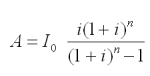 Das Bild zeigt die Formel zur Ermittlung der j&auml;hrlichen Zahlungen nach der Annuit&auml;tenmethode: A = I * (i * (1 + i) hoch n) / (1 + i) hoch n &#8211; 1). Dabei ist A die Annuit&auml;te, I die Anfangsinvestition i der Zinssatz und n die Dauer des Kapitaleinsatzes.